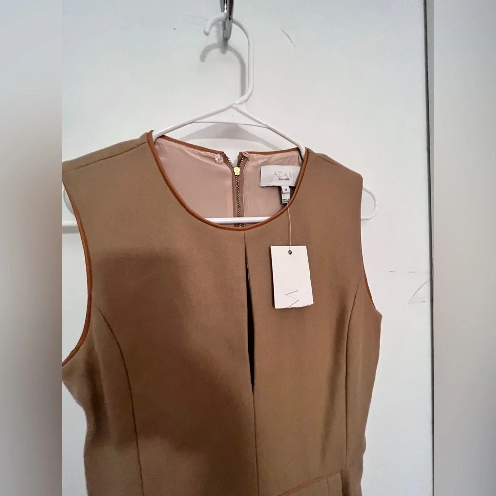 Adam Lippes - Brown Wool Midi Dress W/ Leather Trim size 0 - Picture 7 of 11